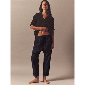 XIRENA Draper Lightweight 100% Cotton Poplin Drawstring Cropped Pants Black XS